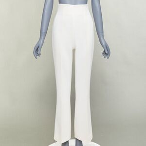 EMILIA WICKSTEAD ivory wool crepe high waisted kick flared pants US6 M